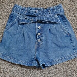 Abercrombie‎ & Fitch Paper Bag Denim Shorts Womens 25 Button Fly Tie Waist